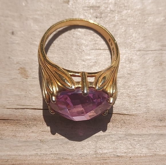 Fancy Cut Amethyst Gold Tone Over Sterling Silver 925 Size 9 - Picture 2 of 4